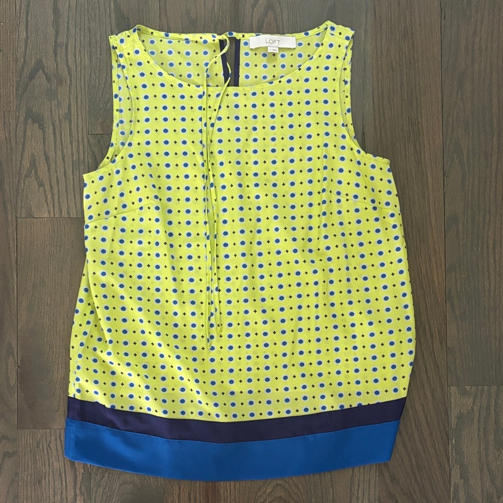 LOFT Sleeveless Top in Yellow with Blue Dots, Size S